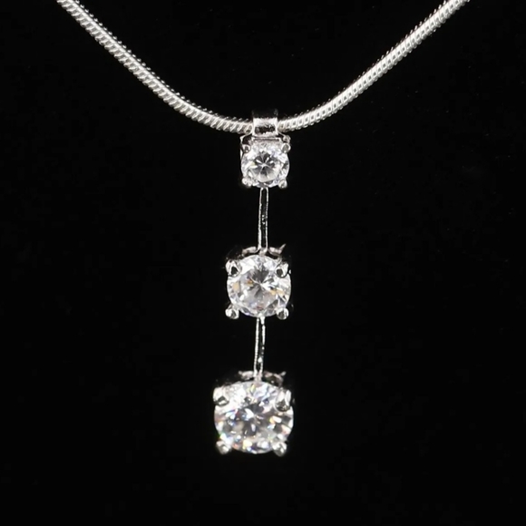 Sterling Silver 925 DESIGNER FAS Graduated White CZ Drop Pendant 22" Necklace - Picture 1 of 5